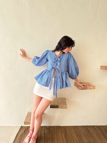 Demi peplum top blue