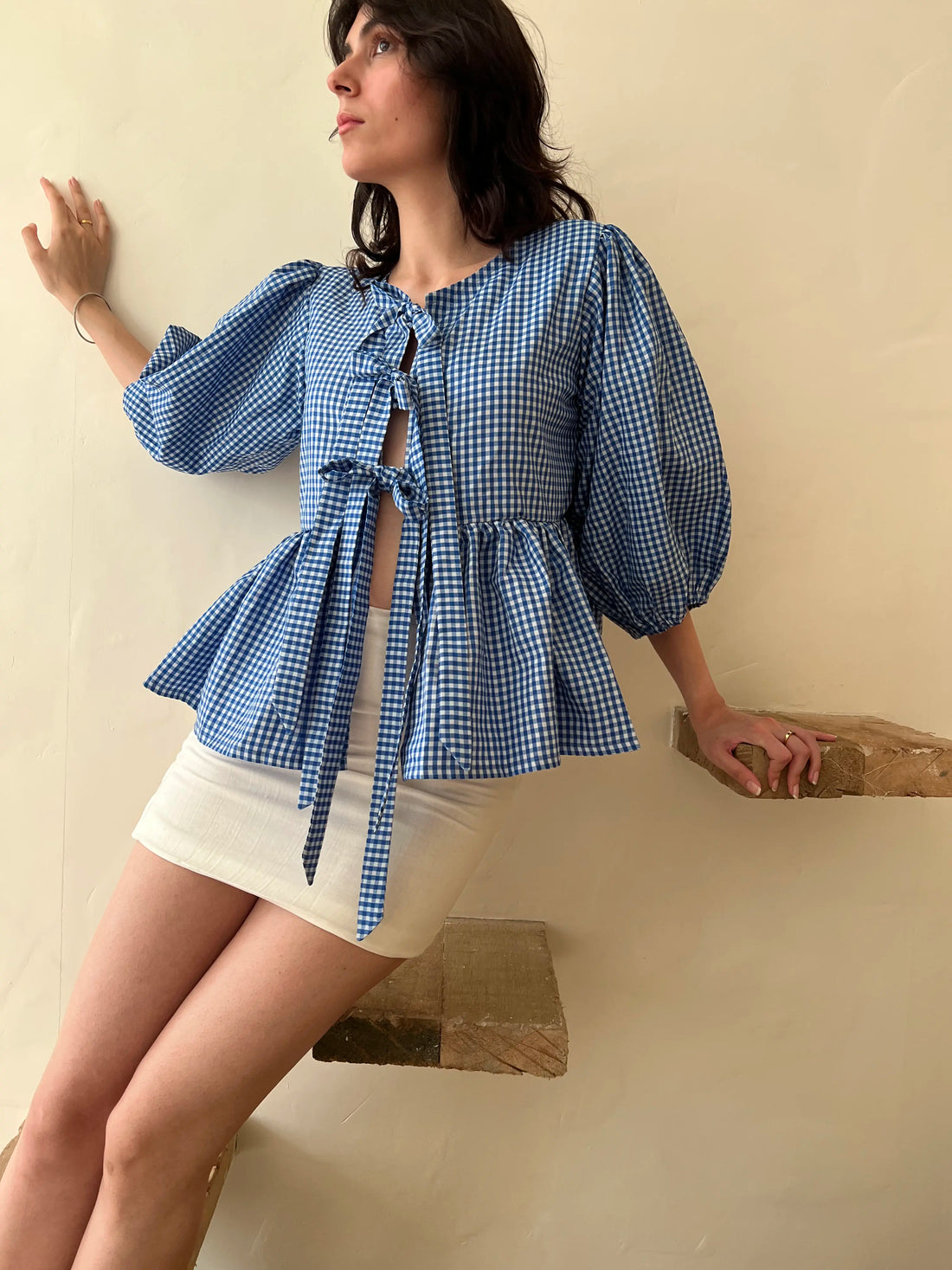 Demi peplum top blue