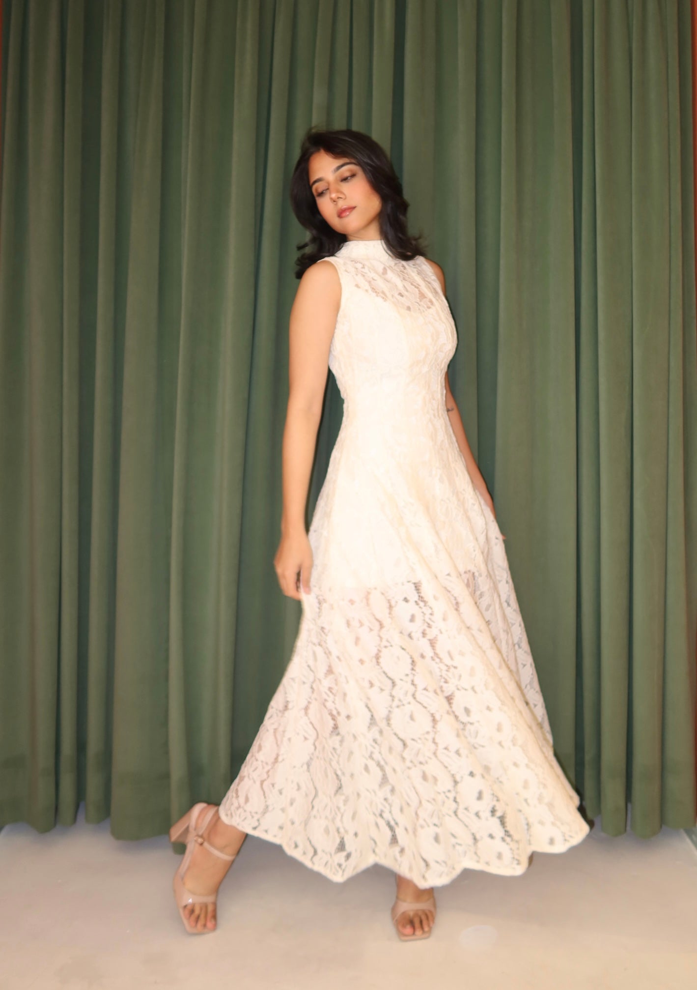 knee length dresses for ladies Carla Cowl Neck Mermaid Lace Crepe Formal Dress main image 1