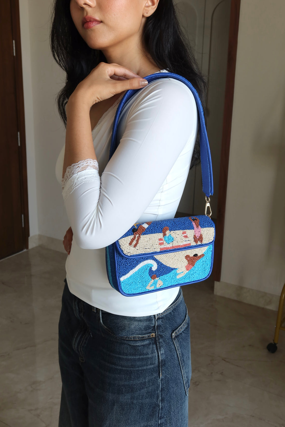 Dive Hand Embroidered Shoulder Bag