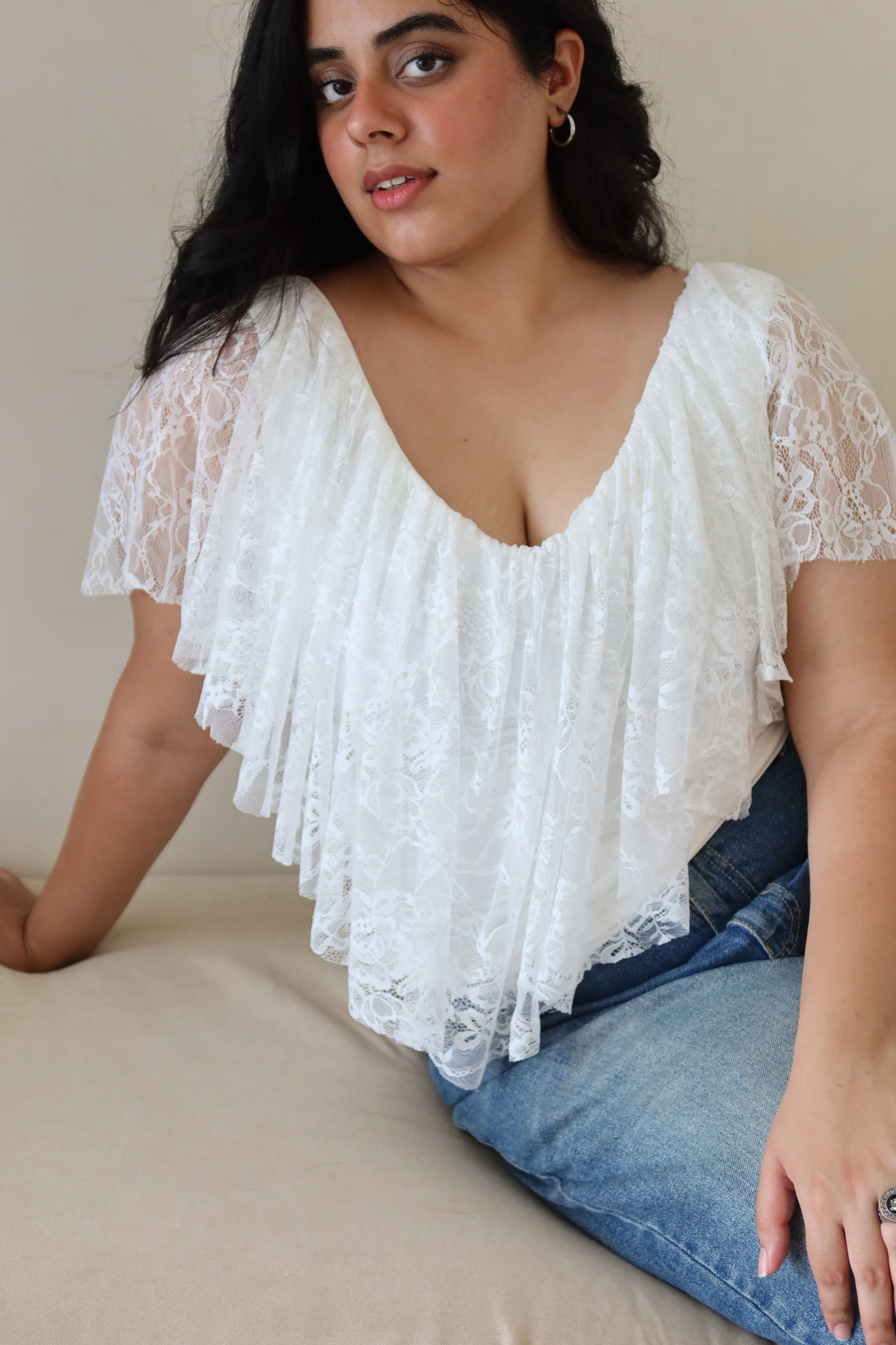 Tiffany white lace ruffle top