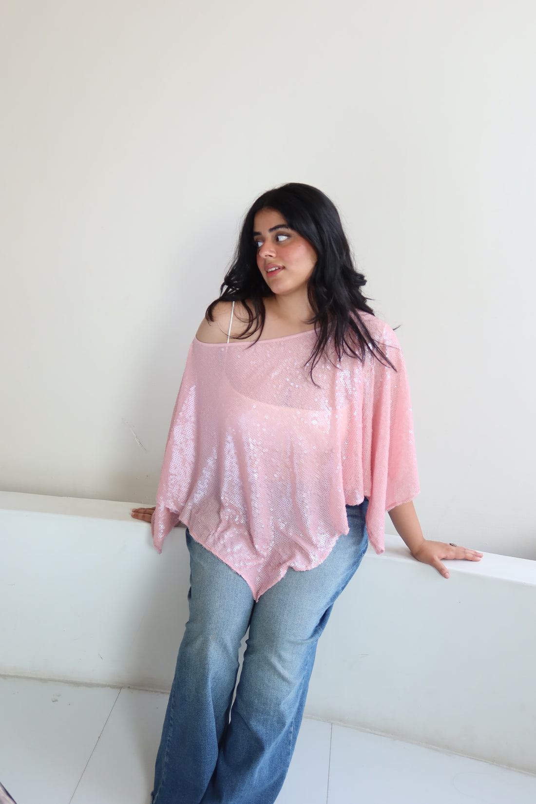 Stacy pink sequin cape