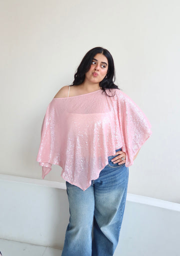 Stacy pink sequin cape