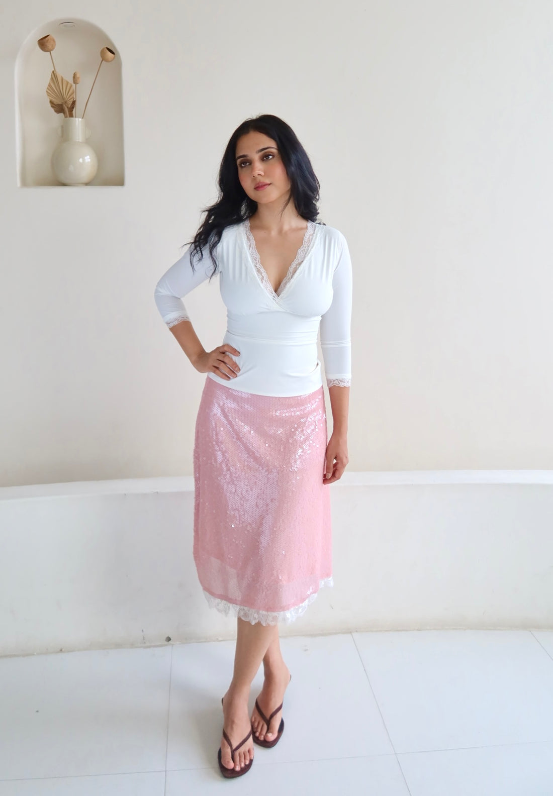 Carrie pink sequin midi skirt