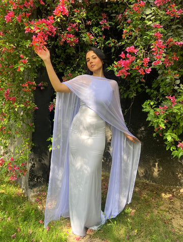 Darla satin dress with cape