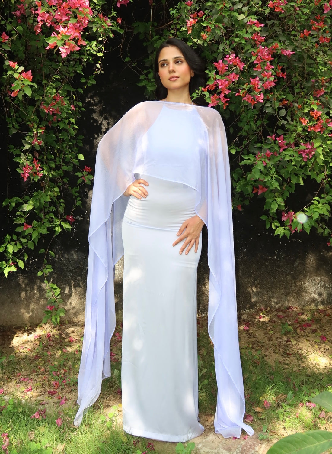 Darla satin dress with cape