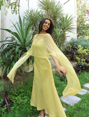 Ivana yellow satin dress with dupatta